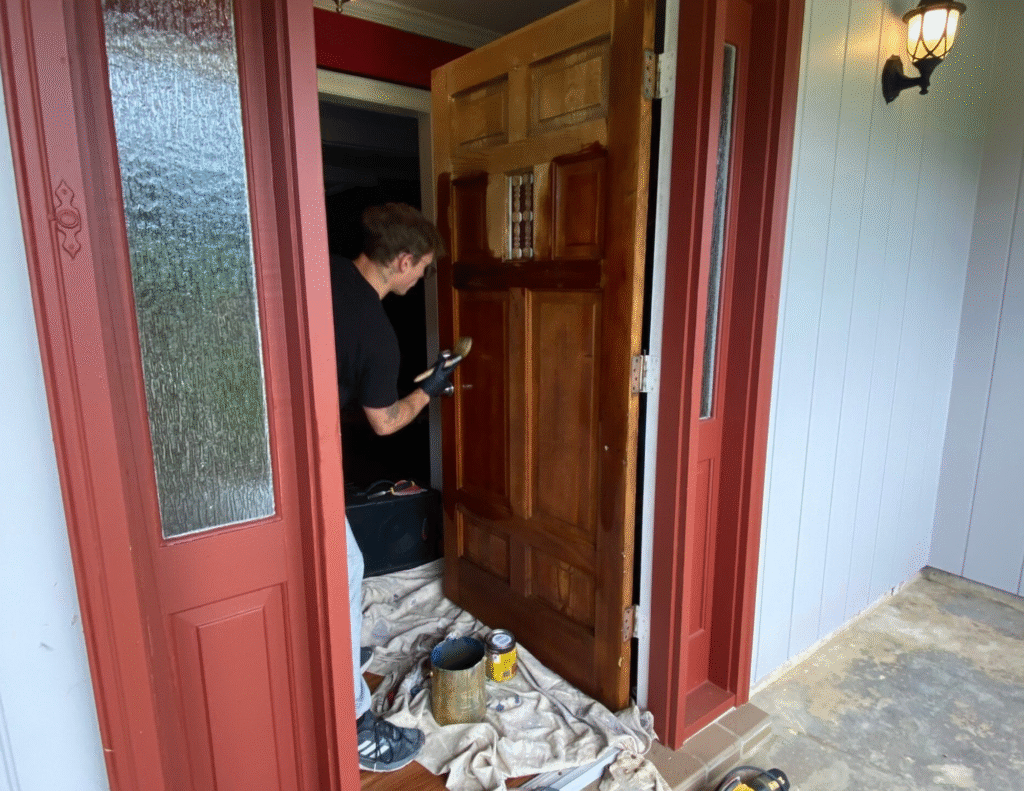 staining and spraying